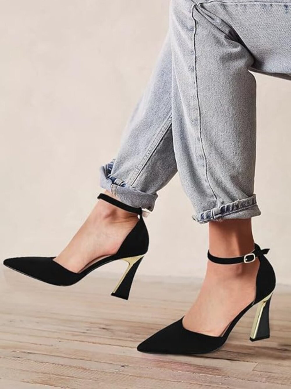 Womens Pumps Point Closed Toe Heels Buckle Ankle Strap D'Orsay Heeled Sandals